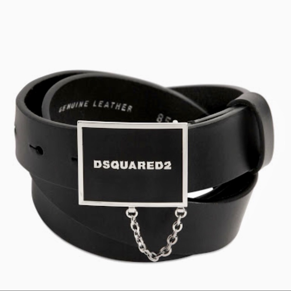 DSquared2 Women’s Black Leather Logo Belt In Sz 85